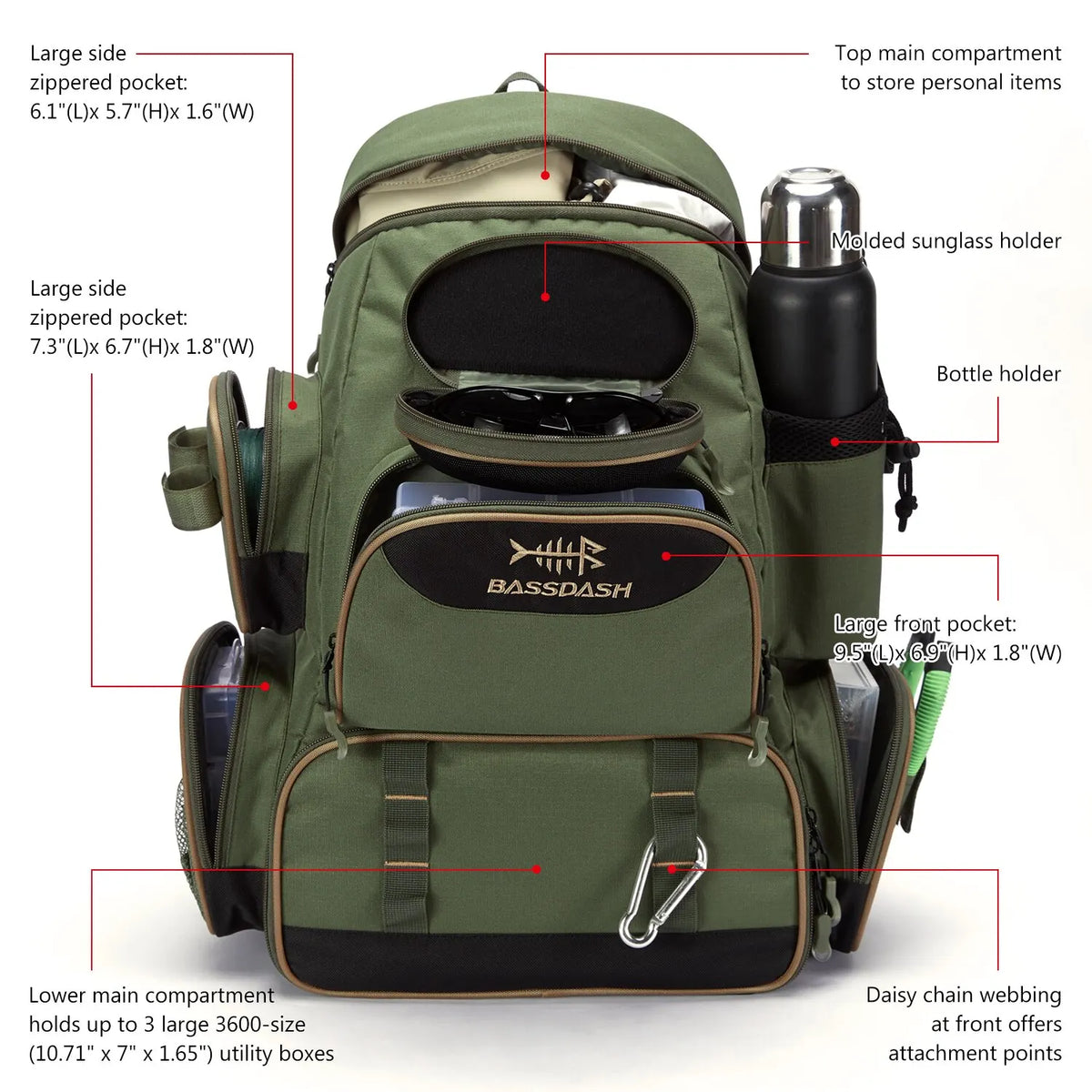 Bassdash Tactical Fishing Backpack – Lightweight & Multifunctional