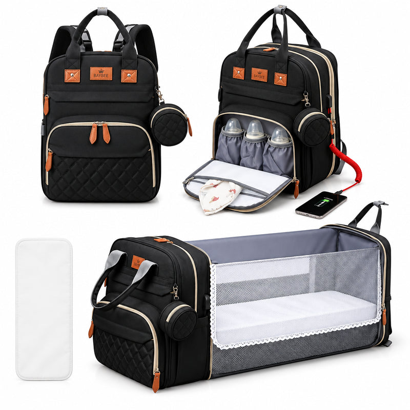 3-in-1 Baby Diaper Backpack – Foldable Changing Bed & USB