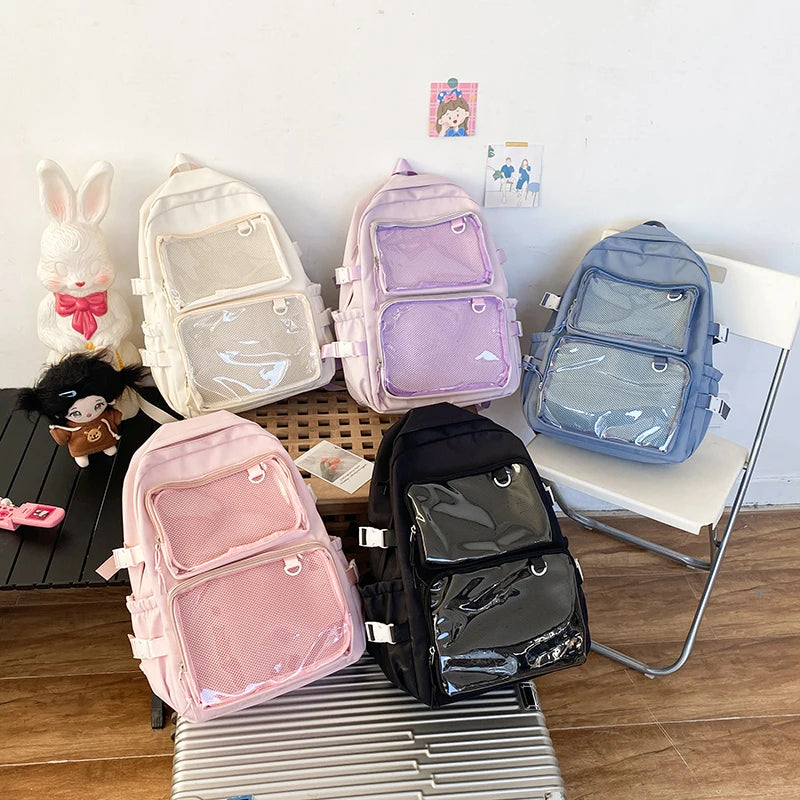 Japanese Style Transparent Ita Backpack – Large Capacity Fashion School Bag