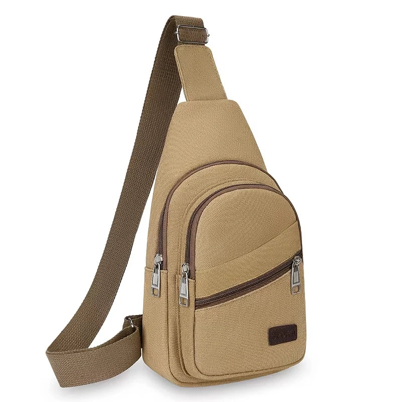 Men's Retro Canvas Crossbody Bag – Waterproof Multi-Pocket Chest Pack