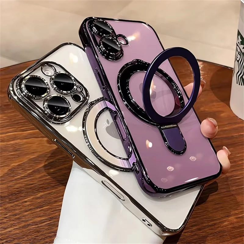 Luxury MagSafe Clear Case for iPhone – Magnetic Ring Stand & Premium Acrylic Cover