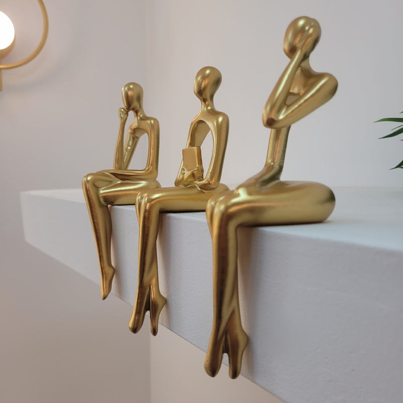 Escultura Decorativa Abstrata Pensador Contemporâneo (Kit 03 Unidades) Resina - 0013 Conceito 