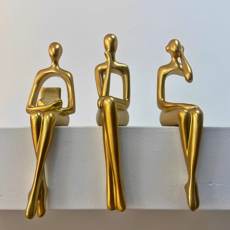 Escultura Decorativa Abstrata Pensador Contemporâneo (Kit 03 Unidades) Resina - 0013 Conceito 