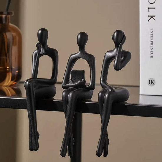 Escultura Decorativa Abstrata Pensador Contemporâneo resina Conceito Preto 