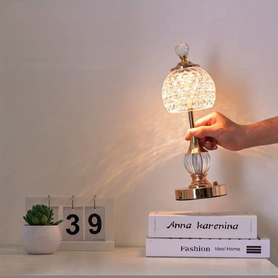 Luminária Abajur de mesa Cristal Lux Dourado YuDome 