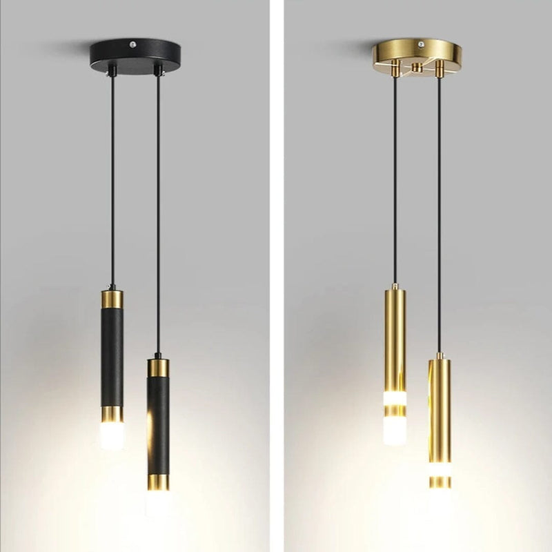 Dual Cylinder Black and Gold Pendant Light