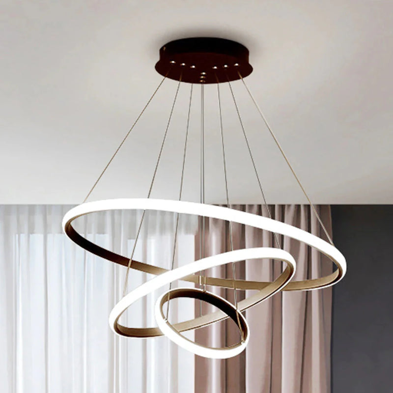 Lustre Pendente Circular Triplo em Led luzes projeto-150 Preto Fria 