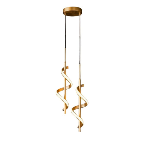 Lustre Pendente Duplo em Espiral Dourado de Led Pendente - 0033 Conceito 