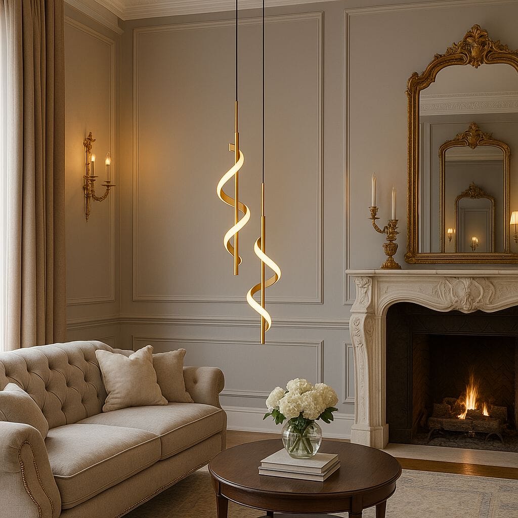 Gold Double Spiral LED Pendant Light – Modern Luxury Ceiling Feature