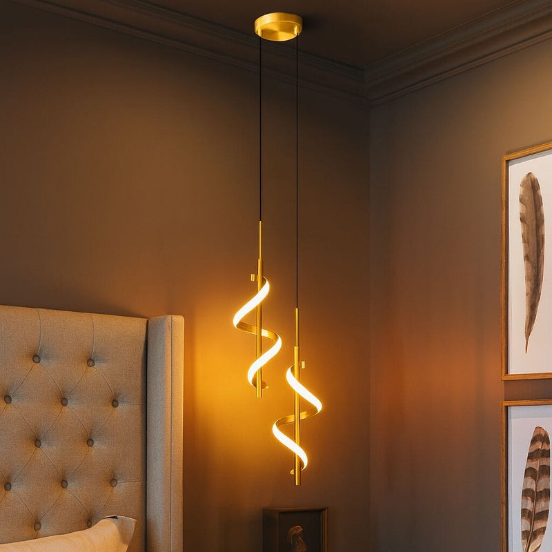 Gold Double Spiral LED Pendant Light – Modern Luxury Ceiling Feature